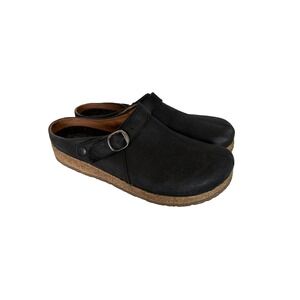 Stegmann Tirol Black Oiled Leather Clogs Mules Cork Buckle Granola Comfort Sz 11